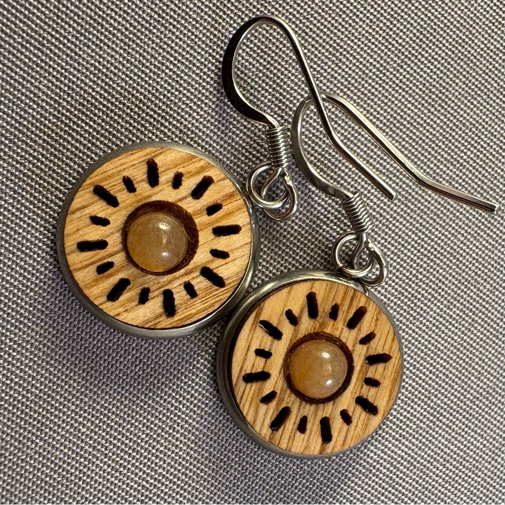 Wood and Stone Sunburst Earrings‎